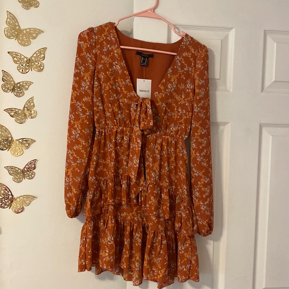 Orange Floral Tie Front Dress